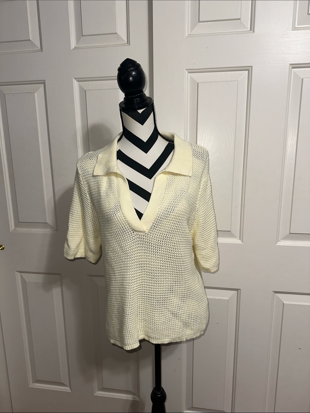 Marine Layer Pale Yellow Knit Polo Sweater